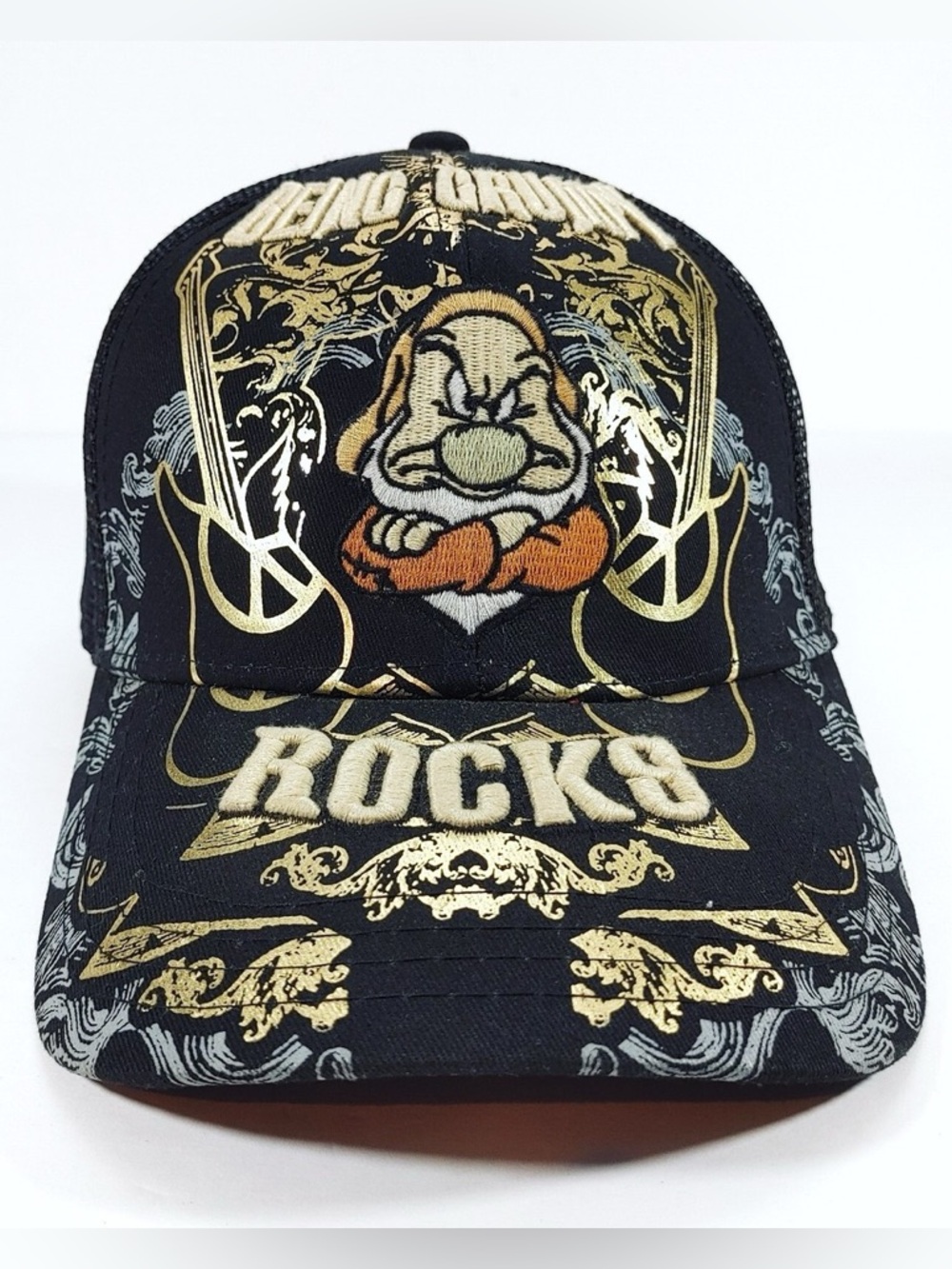 Disney Parks Grumpy Black Gold Baseball Cap Hat Trucker Being Grumpy Rocks